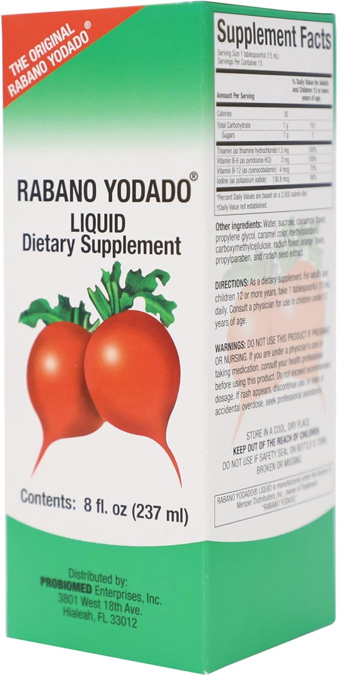 Rabano Yodado - Mejora la energía de tu cuerpo, mejora la inmunidad, extracto de rábano picante, 8 onzas líquidas, botella, rojo