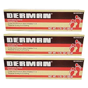 Derman Antifungal Cream for The Treatment of Athlete's Foot 1.76 oz. (paquete de 3)