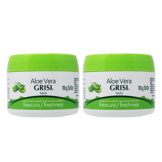 Grisi Crema facial de aloe vera, paquete de 2 unidades, hidratante para todo tipo de piel, calmante y regeneradora, ideal después del bronceado y la depilación, frascos de 3.8 onzas