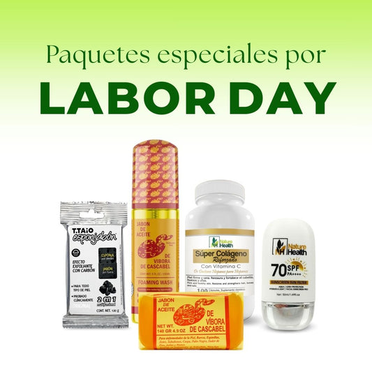 Jabon de Vibora de Cascabel espuma y barra + capsulas colageno+ Esponjabon + Bloqueador 70 - LABOR DAY